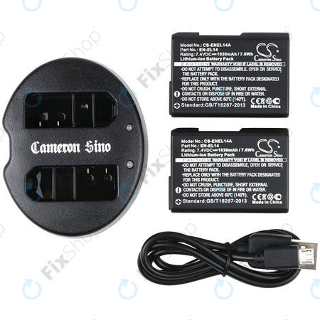 2 Akkus mit Ladegerät fürNikon Coolpix P7000, P7700, D3100, D3200, D5100, 1030mAh, Li-Ion, 7.4V, EN-EL14, HQ