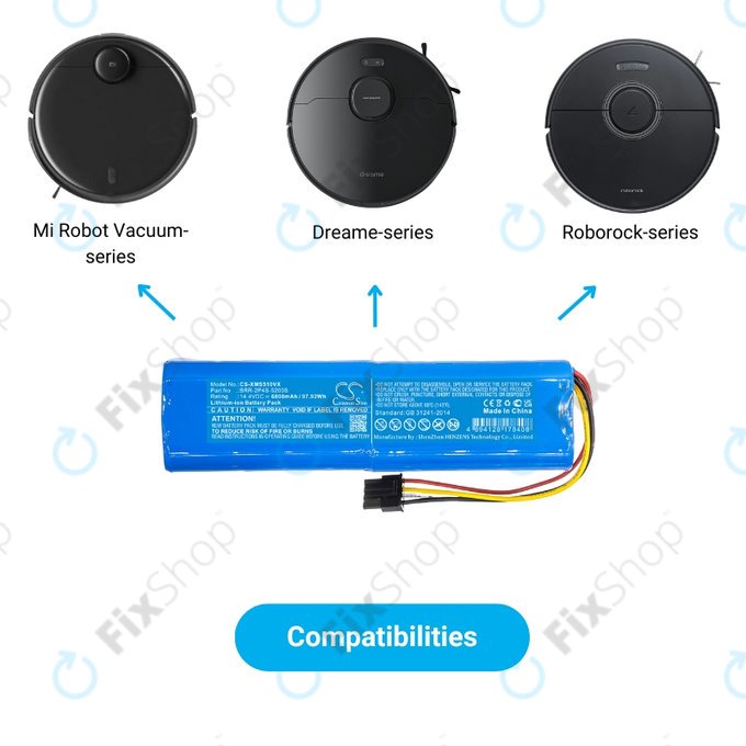Xiaomi Mi Robot Vacuum Mop-series, Dream-series, Roborock-series - Akku Batterie BRR-2P4S-5200 Li-Ion 14.4V 5200mAh HQ
