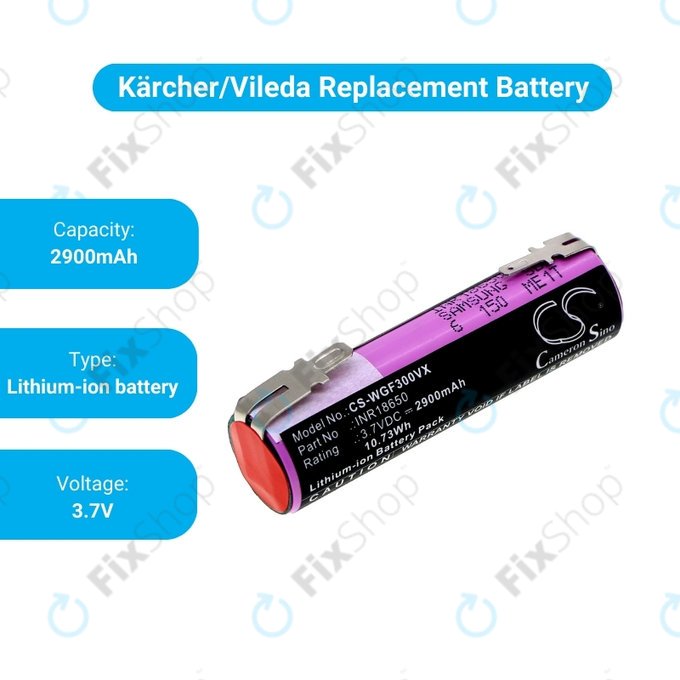 Karcher WV1, WV2, WV2 Plus, WV2 Premium, WV50 Plus, WV70 Plus - Akku Batterie INR18650 Li-Lon 3.7V 2900mAh HQ