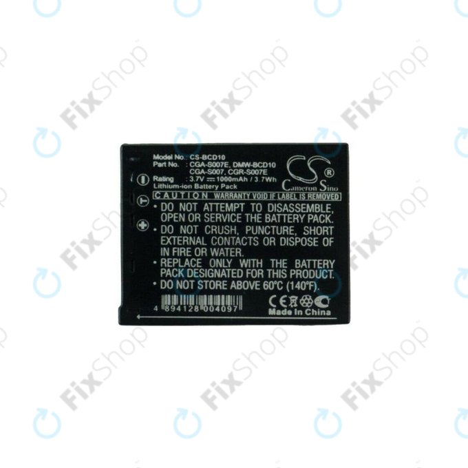 Panasonic Lumix DMC-TZ1, TZ2, TZ3, TZ4, TZ5, TZ11, TZ15, TZ50 - Akku Batterie CGA-S007 / CGR-S007 Li-Ion 1000mAh HQ