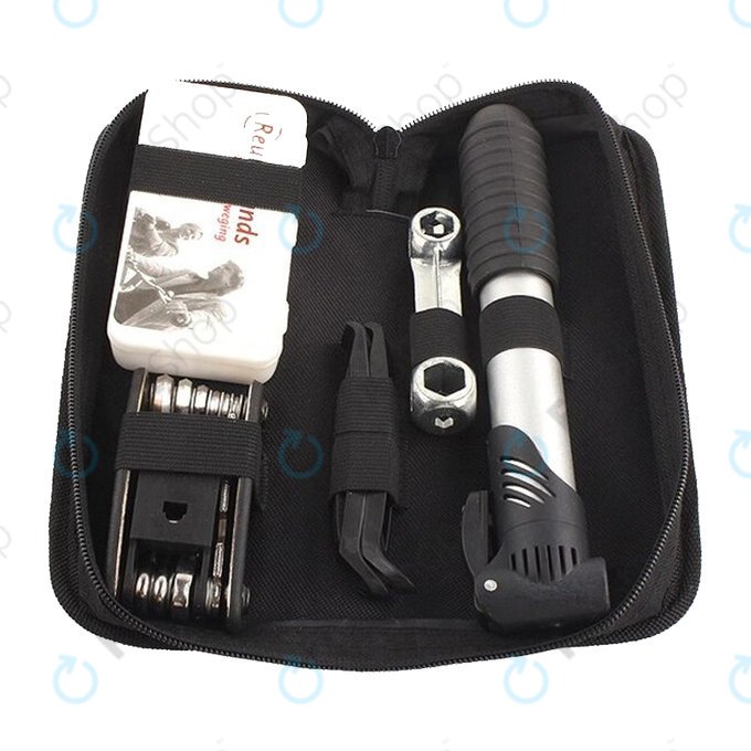 Multifunktionales Werkzeugset - Luftpumpe, Reifensatz, Schraubenschlüssel, Brechstangen & Schraubendreher 16in1