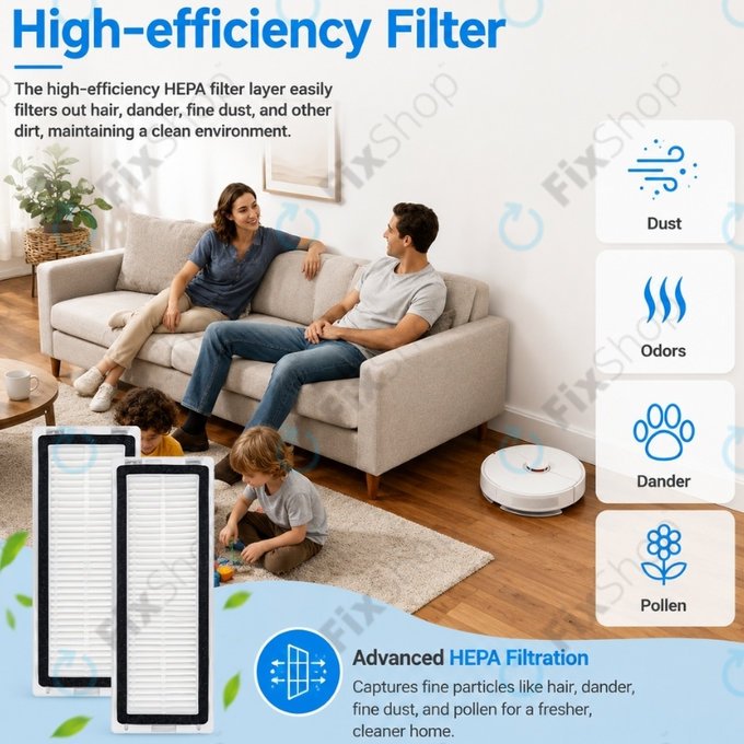Ersatzteilset für Xiaomi Dreame D9 Max Gen2, D10s, D10s Pro (1x Hauptbürste, 2x Filter, 2x Seitenbürste – schwarz, 2x Wischtuch)