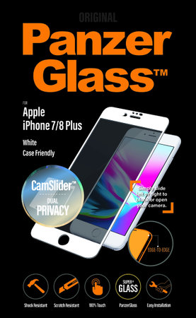 PanzerGlass - Sichtschutzhülle aus gehärtetem Glas Friendly CamSlider für iPhone 8/7 / 6s / 6 Plus, Weiß