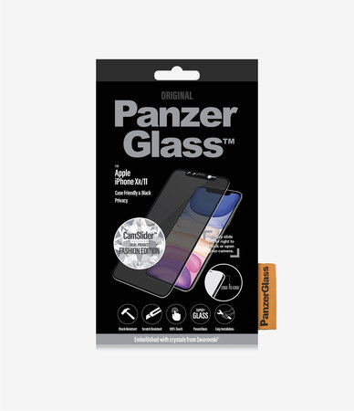 PanzerGlass - Gehärtetes Glas Privacy Case Friendly CamSlider Swarovski für iPhone XR und 11, black