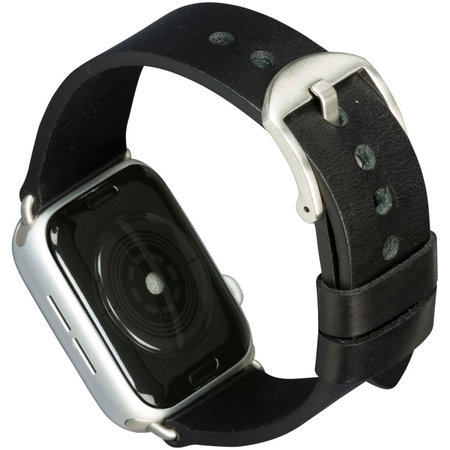 MODE - Bornholm Lederarmband für Apple Watch 44 mm, schwarz / silber