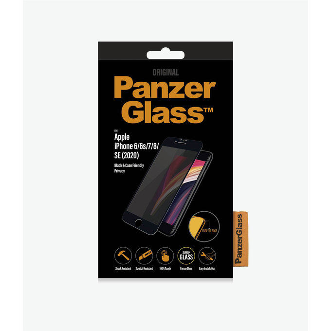 PanzerGlass - Gehärtetes Glas Privacy Case Friendly für iPhone 6, 6s, 7, 8, SE 2020 und SE 2022, schwarz
