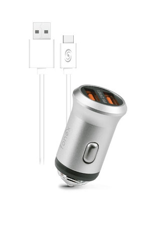 Fonex - Auto-Ladegerät 2x USB/USB-C, 10W, silber