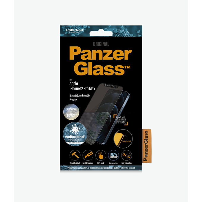 PanzerGlass - Gehärtetes Glas Privacy Case Friendly CamSlider AB für iPhone 12 Pro Max, schwarz
