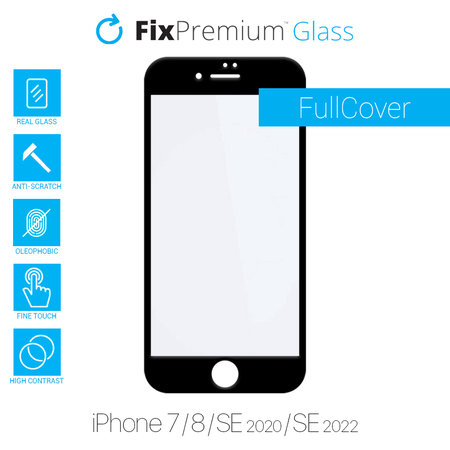 FixPremium FullCover Glass - Gehärtetes Glas für iPhone 7, 8, SE 2020 und SE 2022