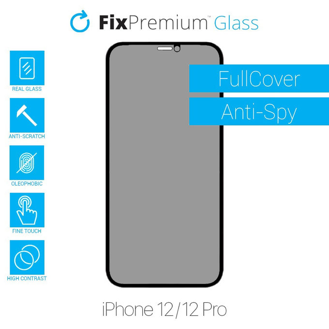 FixPremium Privacy Anti-Spy Glass - Gehärtetes Glas für iPhone 12 und 12 Pro