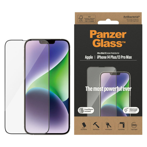 Schutzglas UWF AB mit Applikator für iPhone 14 Plus/13 Pro Max, Schwarz, PanzerGlass