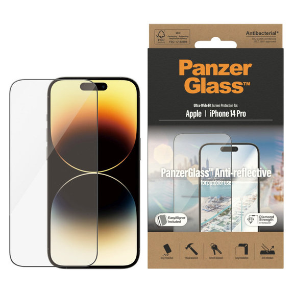 Schutzglas UWF Anti-Reflective AB mit Applikator für iPhone 14 Pro, Schwarz, PanzerGlass