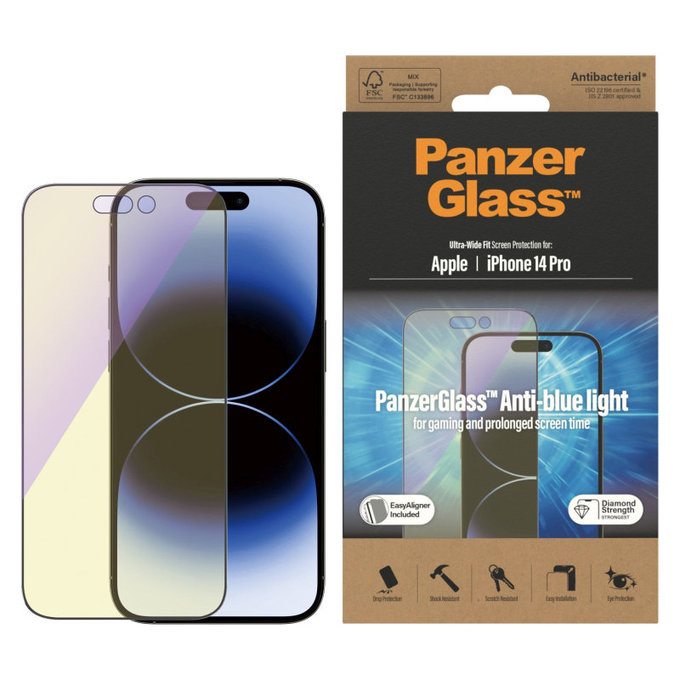 Schutzglas UWF Anti-Bluelight AB mit Applikator für iPhone 14 Pro, Schwarz, PanzerGlass