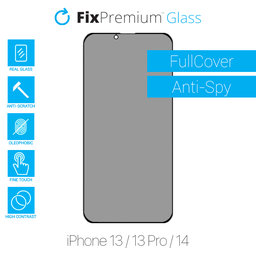 FixPremium Privacy Anti-Spy Glass - Gehärtetes Glas für iPhone 13, 13 Pro und 14