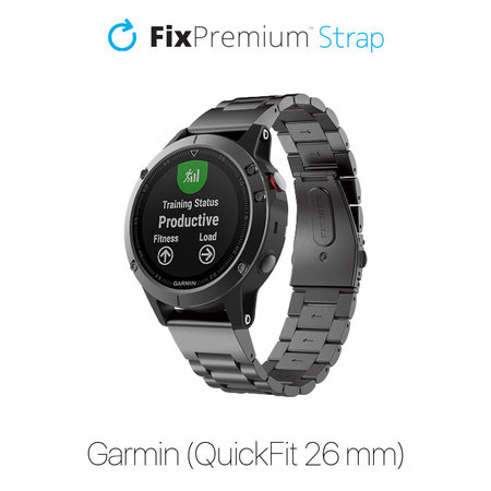FixPremium - Edelstahlarmband für Garmin (QuickFit 26mm), schwarz