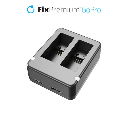 FixPremium - Ladestation für 2 GoPro Batterien (Hero (2018)/Hero 5/Hero 6/Hero 7/Hero 8), schwarz