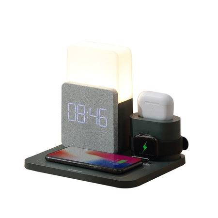 FixPremium - 3-in-1 Ständer mit Lampe für iPhone, Apple Watch und AirPods, schwarz