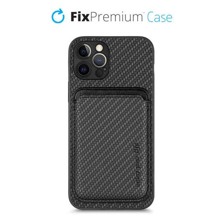 FixPremium - Carbon Hülle mit MagSafe Wallet für iPhone 12 Pro Max, schwarz