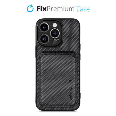 FixPremium - Carbon Hülle mit MagSafe Wallet für iPhone 13 Pro, schwarz