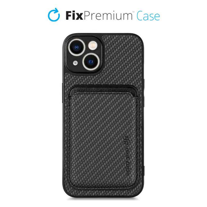 FixPremium - Carbon Hülle mit MagSafe Wallet für iPhone 14 Plus, schwarz