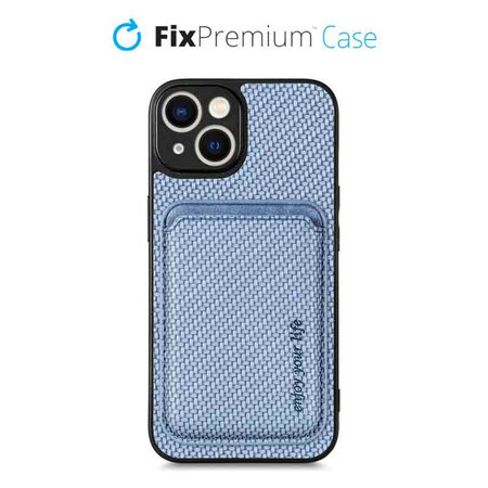 FixPremium - Carbon Hülle mit MagSafe Wallet für iPhone 14 Plus, blau