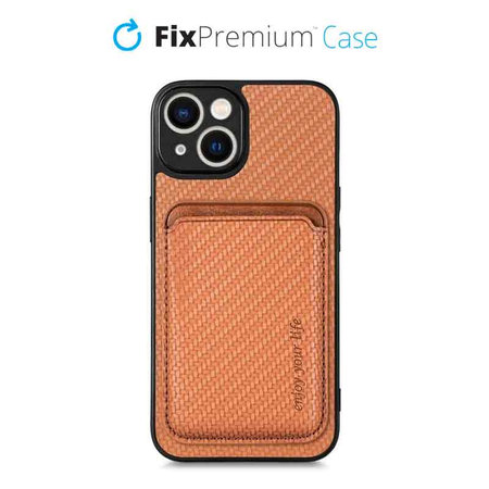 FixPremium - Carbon Hülle mit MagSafe Wallet für iPhone 13 und 14, braun