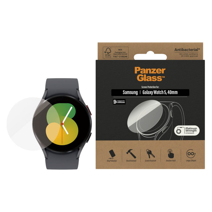 Panzerglas Flat Glass AB für Samsung Galaxy Watch 5 40 mm, Klar, PanzerGlass