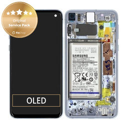 Samsung Galaxy S10e G970F - LCD Display + Touchscreen Front Glas + Rahmen + Akku Batterie (Prism Blue) - GH82-18843C, GH82-18843A Genuine Service Pack