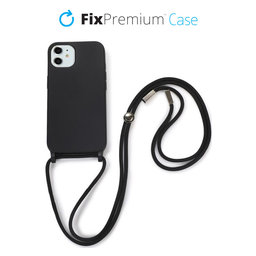 FixPremium - Silikonhülle mit Umhängeband für iPhone 11, schwarz