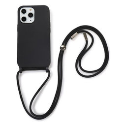 FixPremium - Silikonhülle mit Umhängeband für iPhone 11 Pro Max, schwarz