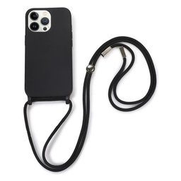FixPremium - Silikonhülle mit Umhängeband für iPhone 12 Pro Max, schwarz