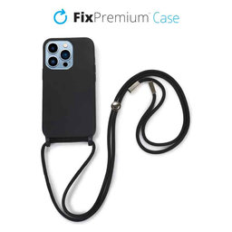 FixPremium - Silikonhülle mit Umhängeband für iPhone 13 Pro Max, schwarz