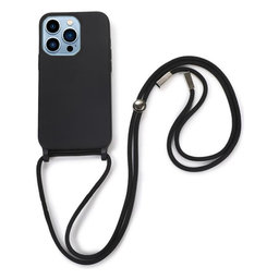 FixPremium - Silikonhülle mit Umhängeband für iPhone 14 Pro Max, schwarz