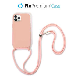 FixPremium - Silikonhülle mit Umhängeband für iPhone 12 und 12 Pro, rosa