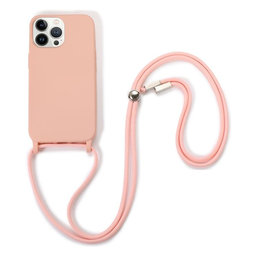 FixPremium - Silikonhülle mit Umhängeband für iPhone 12 Pro Max, rosa