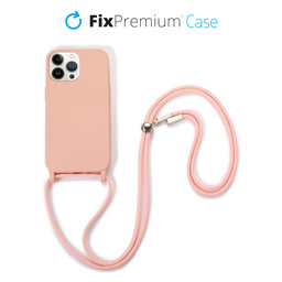 FixPremium - Silikonhülle mit Umhängeband für iPhone 12 Pro Max, rosa