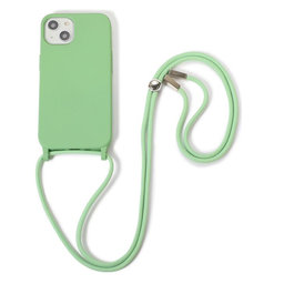 FixPremium - Silikonhülle mit Umhängeband für iPhone 13 und 14, grün