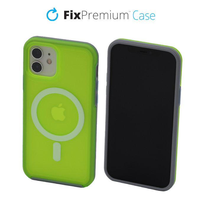 FixPremium - Hülle Clear mit MagSafe für iPhone 12 und 12 Pro, neon green