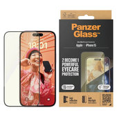 Schutzglas UWF Eyecare mit Applikator für iPhone 15, Schwarz, PanzerGlass