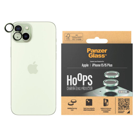Kameraobjektivschutz Hoops für iPhone 15/15 Plus, Grün, PanzerGlass
