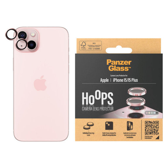 Kameraobjektivschutz Hoops für iPhone 15/15 Plus, Rosa, PanzerGlass