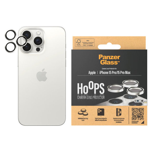 Kameraobjektivschutz Hoops für iPhone 15 Pro/15 Pro Max, White Metal, PanzerGlass