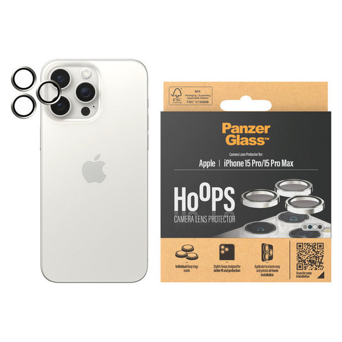 Kameraobjektivschutz Hoops für iPhone 15 Pro/15 Pro Max, White Metal, PanzerGlass