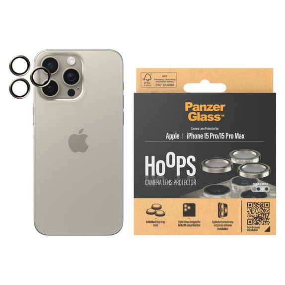 Kameraobjektivschutz Hoops für iPhone 15 Pro/15 Pro Max, Natural Metal, PanzerGlass