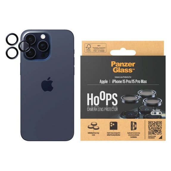Kameraobjektivschutz Hoops für iPhone 15 Pro/15 Pro Max, Blue Metal, PanzerGlass