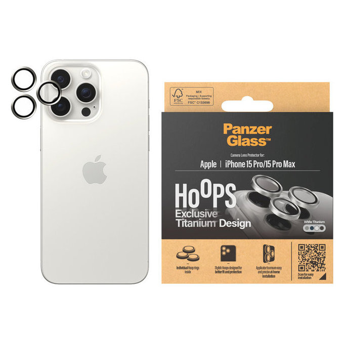 Kameraobjektivschutz Hoops für iPhone 15 Pro/15 Pro Max, White Titanium, PanzerGlass