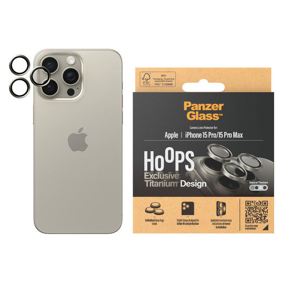 Kameraobjektivschutz Hoops für iPhone 15 Pro/15 Pro Max, Natural Titanium, PanzerGlass