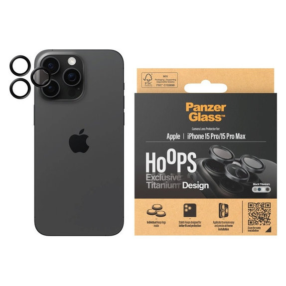 Kameraobjektivschutz Hoops für iPhone 15 Pro/15 Pro Max, Black Titanium, PanzerGlass