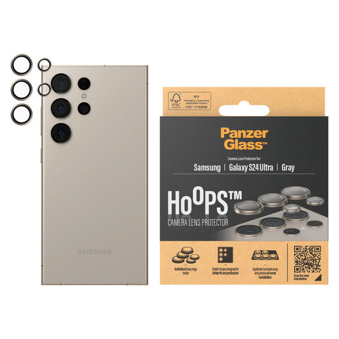 Kameraobjektivschutz Hoops für Samsung Galaxy S24 Ultra, Grau, PanzerGlass