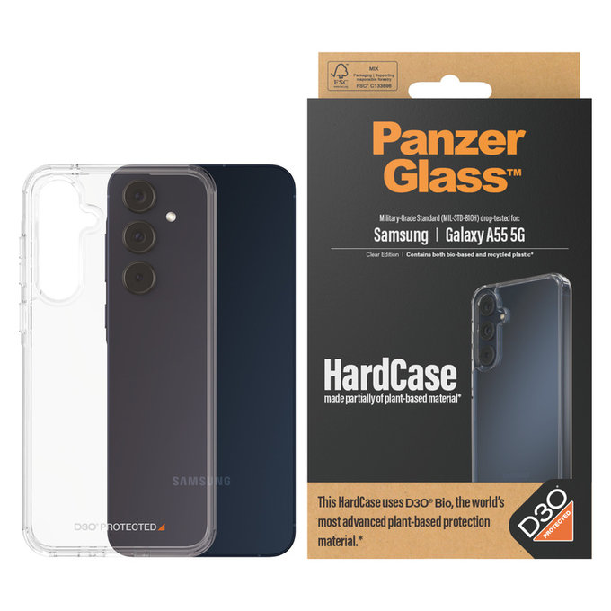 Hülle HardCase D3O für Samsung Galaxy A55 5G, Transparent, PanzerGlass